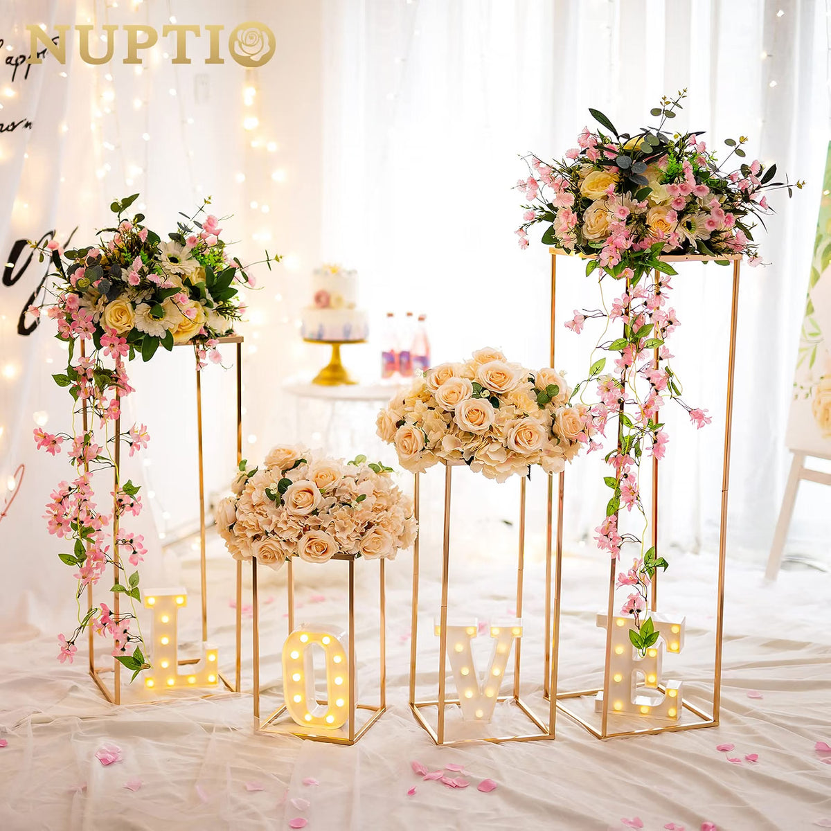 Wedding Flower Stands Gold Tall Geometric Metal Columns Event Decor NUPTIO Set
