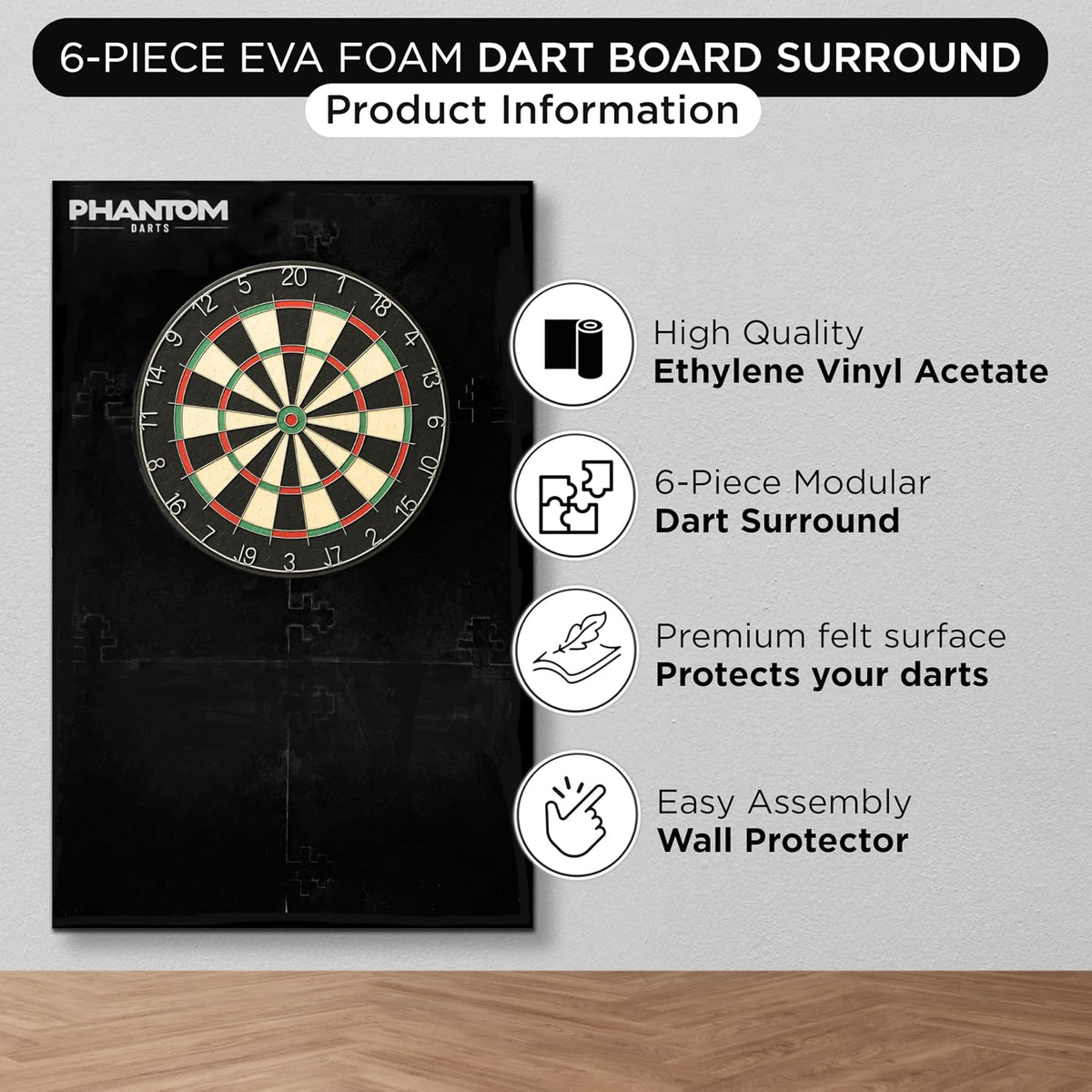 Dartboard Surround XL 105x70cm EVA Foam 6 Piece Wall Protector Felt Darts Backboard