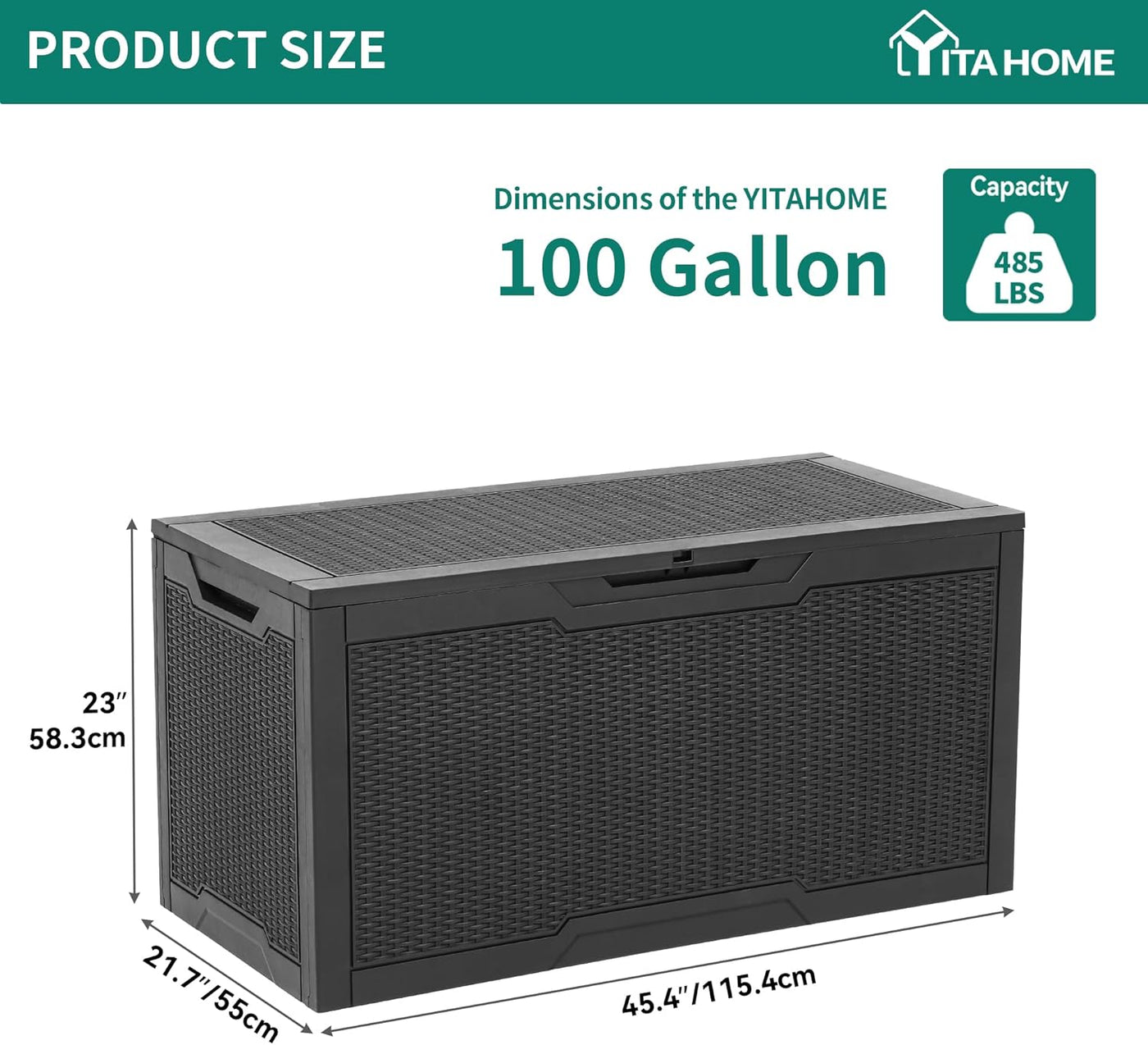 Deck Storage Box 100 Gallon Resin Weather Resistant Lockable Black YITAHOME