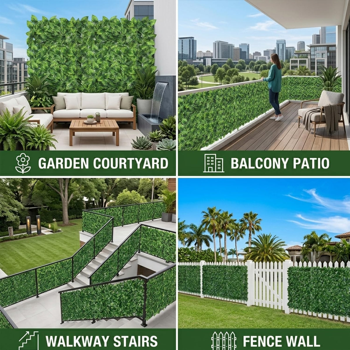 Artificial Ivy Hedge Panel 1x3m Privacy Fence Screen Green Leaf Garden Balcony