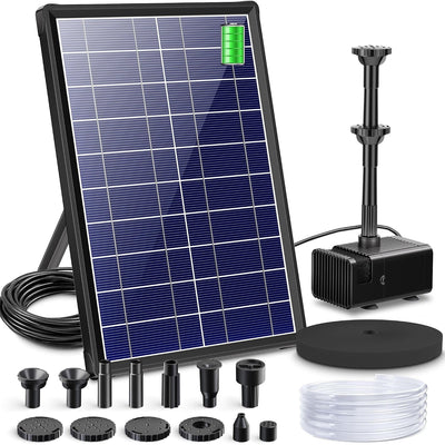 Solar Water Fountain 8W 3600mAh Battery Pump for 600L Garden Pond Biling Outdoor