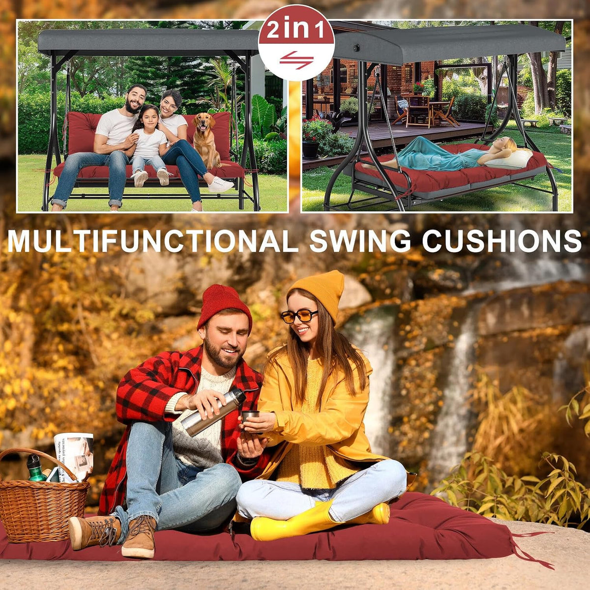 3 Seater Bench Cushion 150x100cm 13cm Thick Waterproof High Back Outdoor Swing Pad