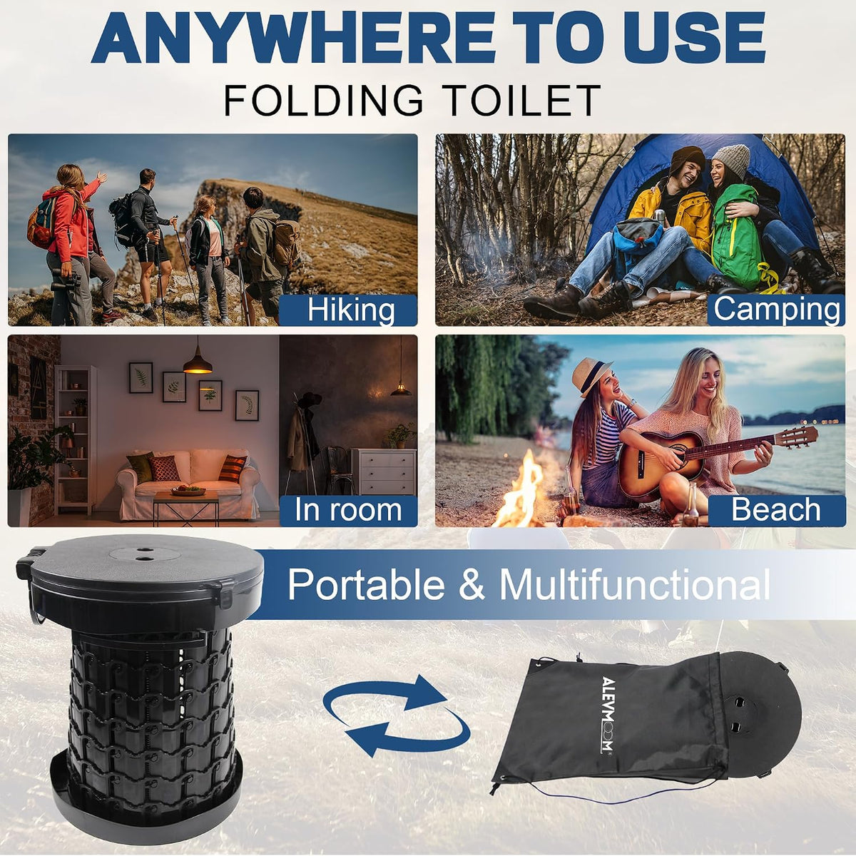 Portable Camping Toilet 600lbs Foldable 15.8 Inch Adjustable ALEVMOOM L Adults