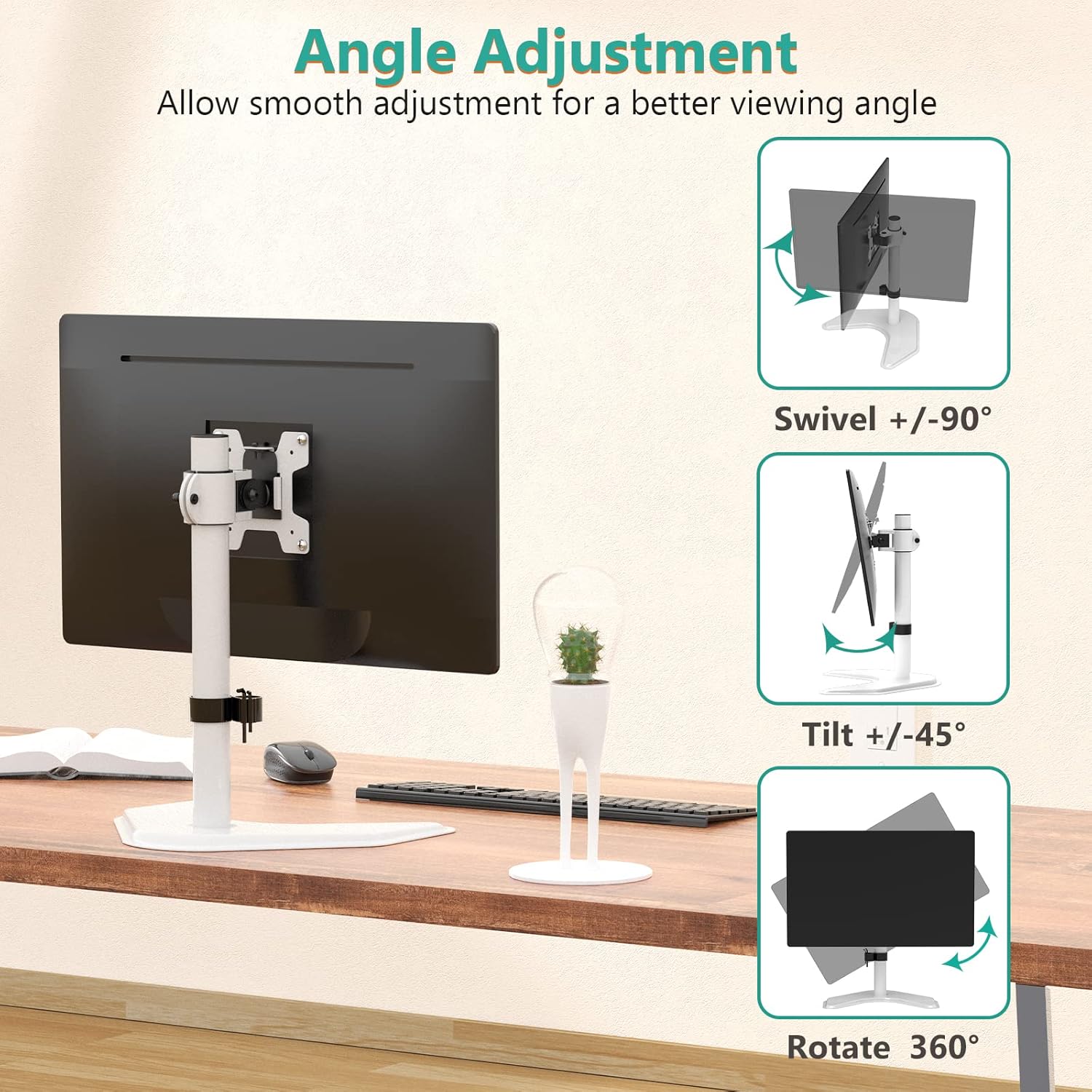 Single Monitor Stand 32 Inch Free Standing Adjustable VESA White WALI
