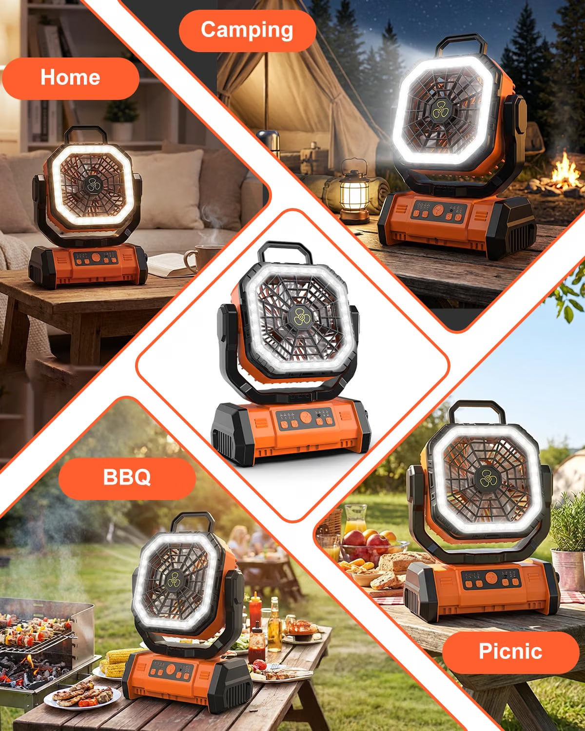 Camping Fan 20000mAh Rechargeable 3 in 1 Portable Outdoor Orange Spopal Fan