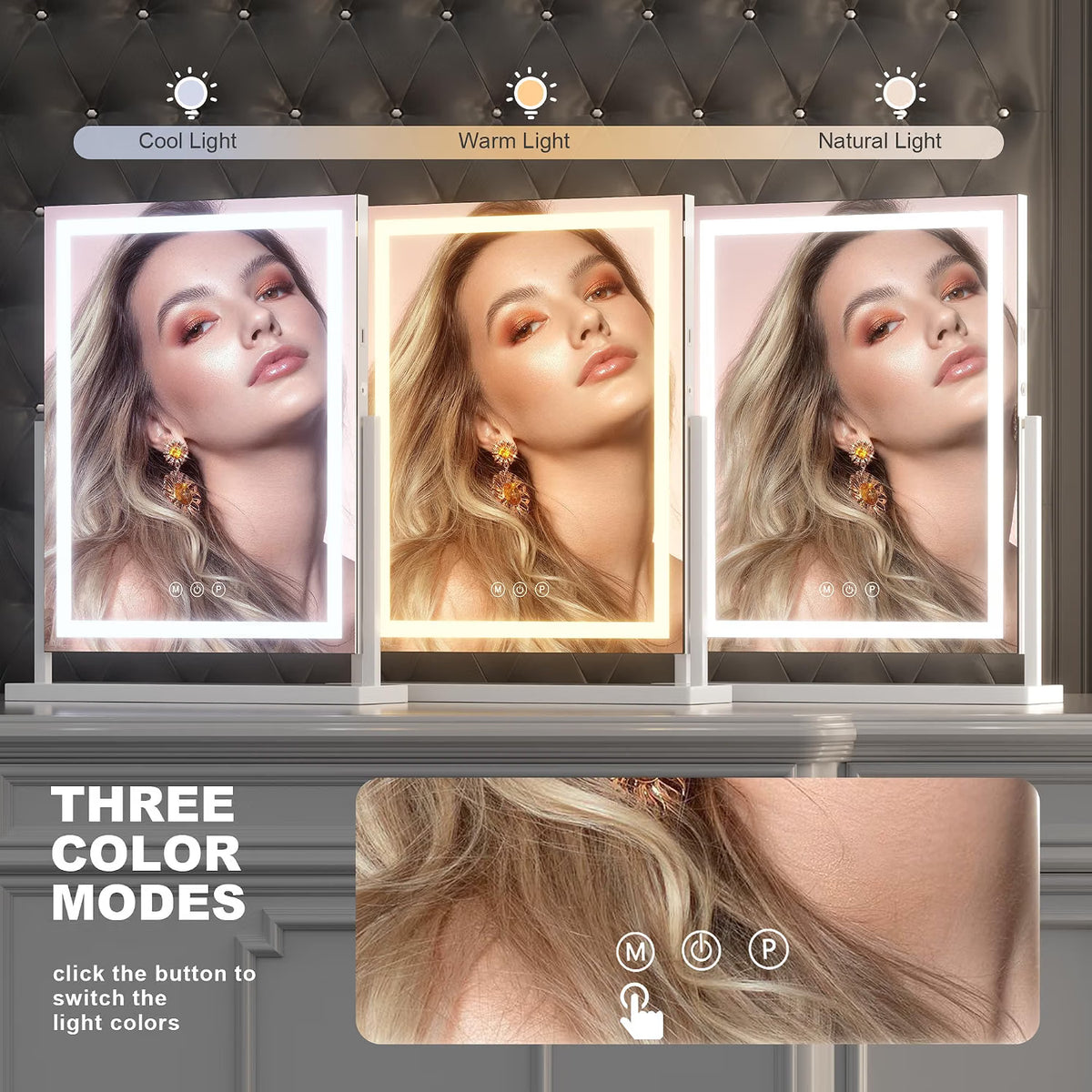 Vanity Mirror 44x56cm LED Lights 10X Magnification 3 Modes White Hasipu