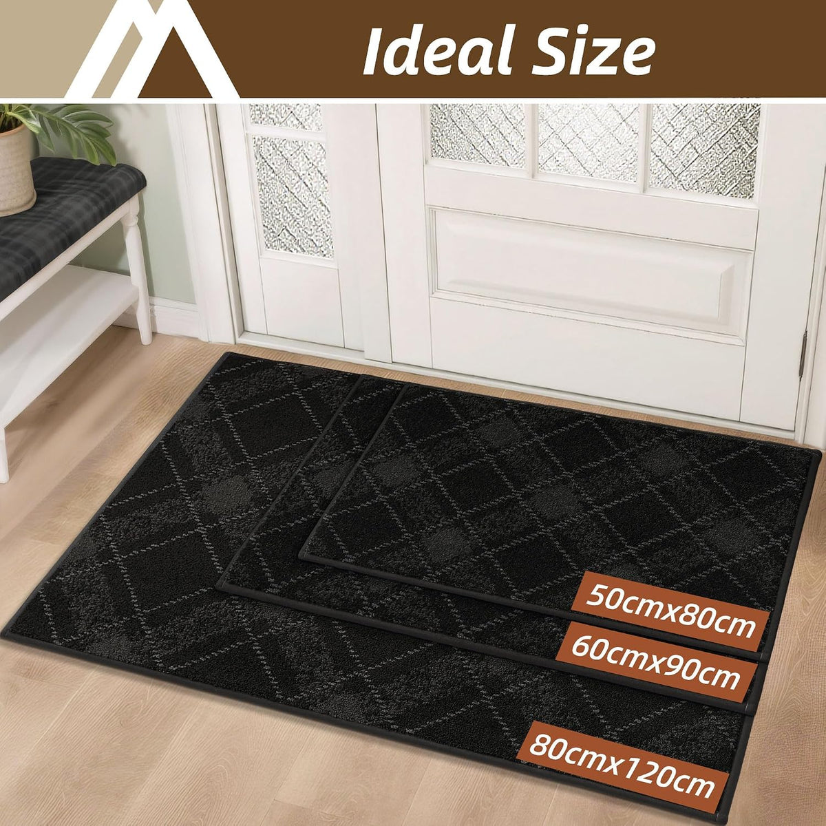 Indoor Door Mat 50x80cm Non Slip Washable Dirt Trapper Black COSY HOMEER Entrance
