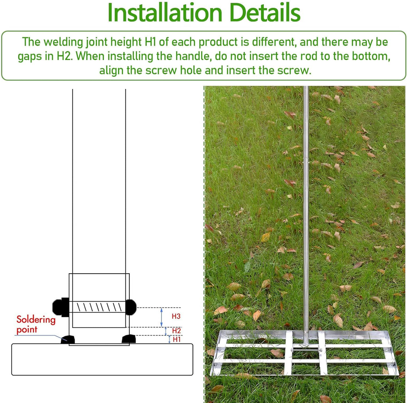 SurmountWay 28x10'' Lawn Leveling Rake, 7FT Heavy-Duty Stainless Steel Tool