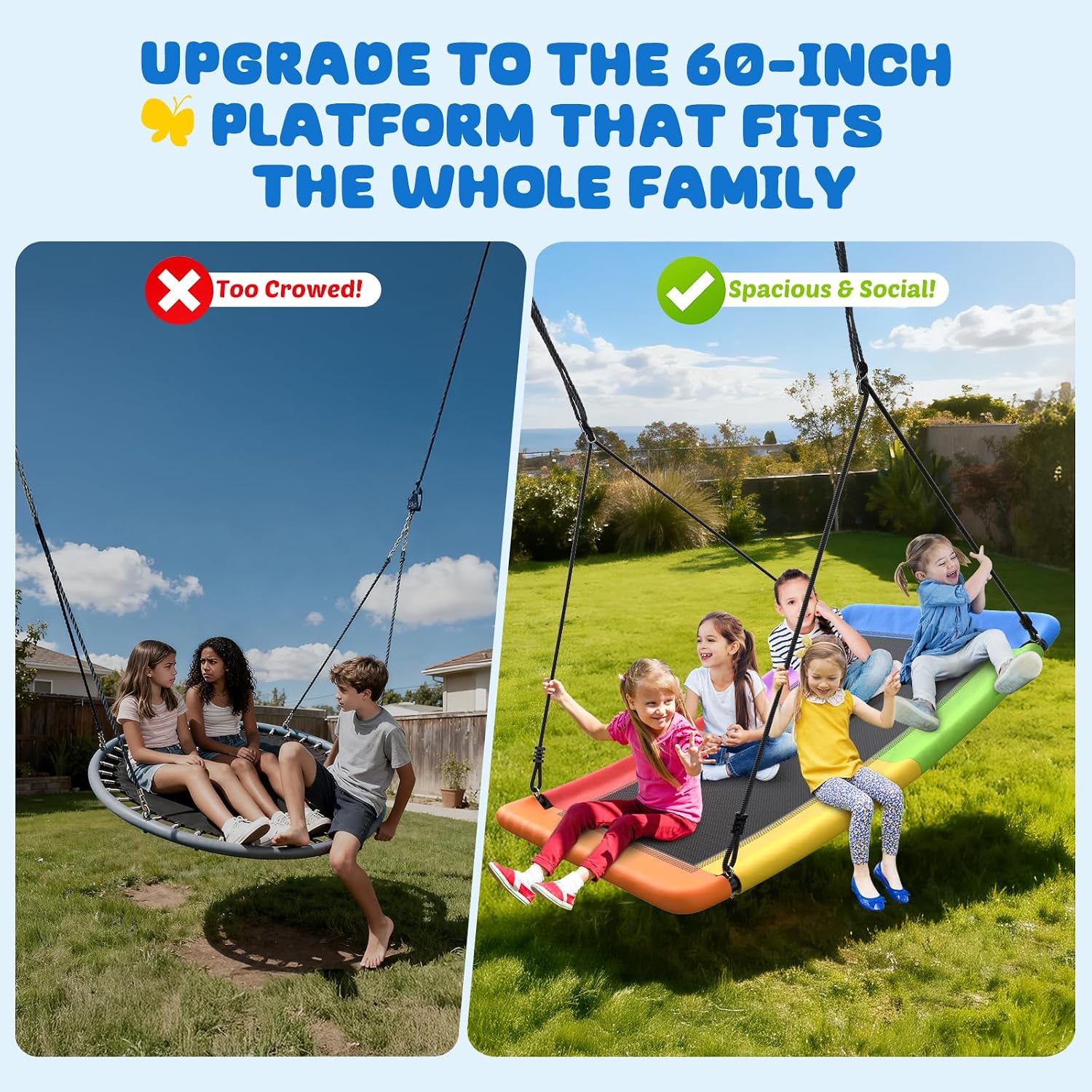 Tree Swing 60 Inch Giant Platform 326kg Weatherproof Kids Adults Trekassy Outdoor
