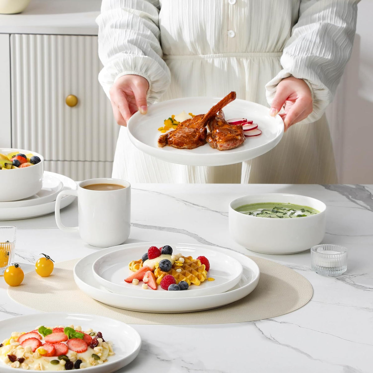 Porcelain Dinner Set 15 Piece Plates Bowls Mugs Tableware for 4 MALACASA Dining