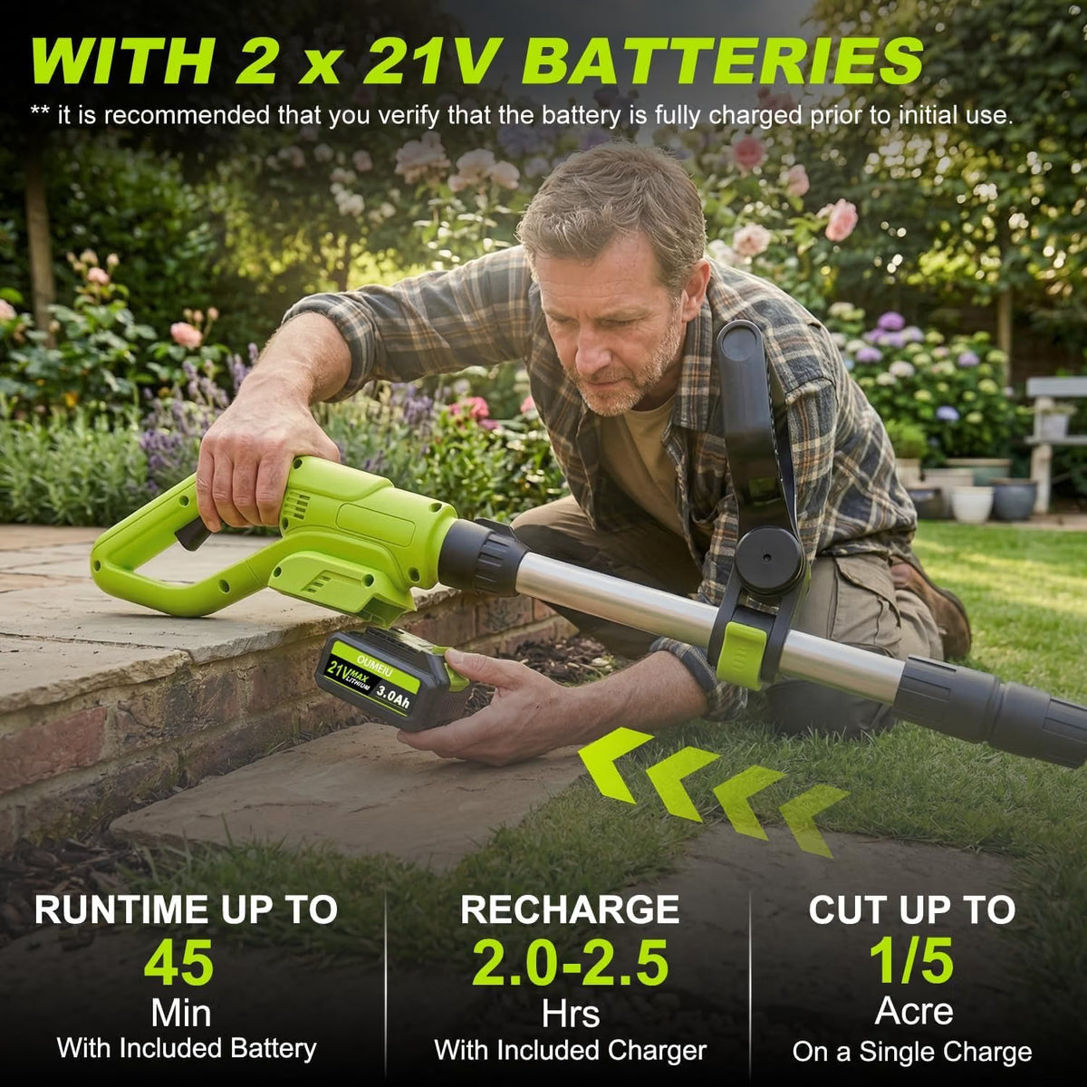 Cordless Strimmer 21V Brushless 30cm Grass Trimmer 2x3.0Ah Batteries Edge Cutter