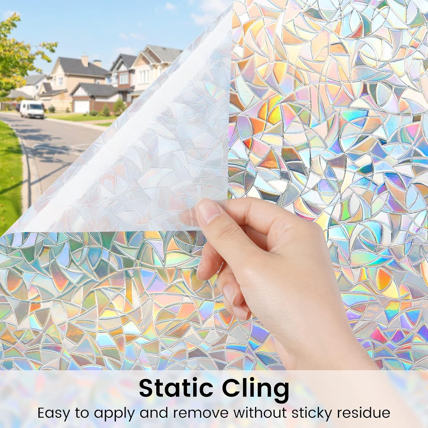 DOWELL 3D Rainbow Window Film Privacy Static Cling Decorative Anti-UV 90x200cm