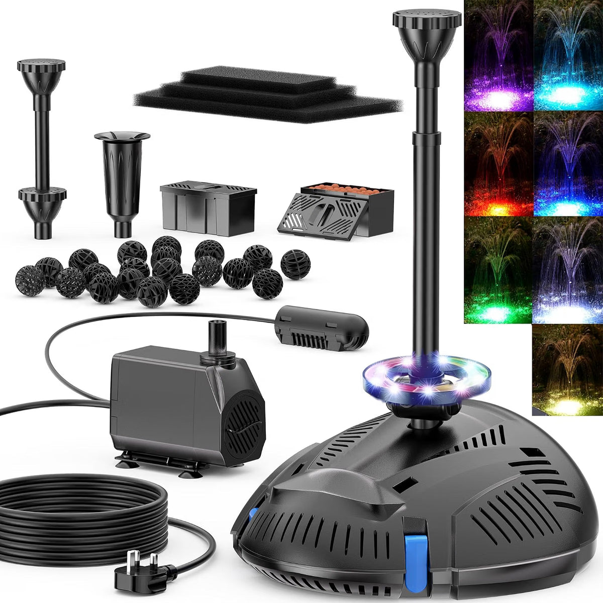 Pond Filter 2500L/H UV Light LED Water Filtration Pump Biling Outdoor Garden Pond