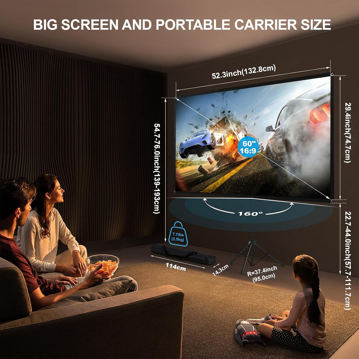 Projector Screen 60 Inch 16:9 Aluminium Frame Portable Outdoor Cinema Stand