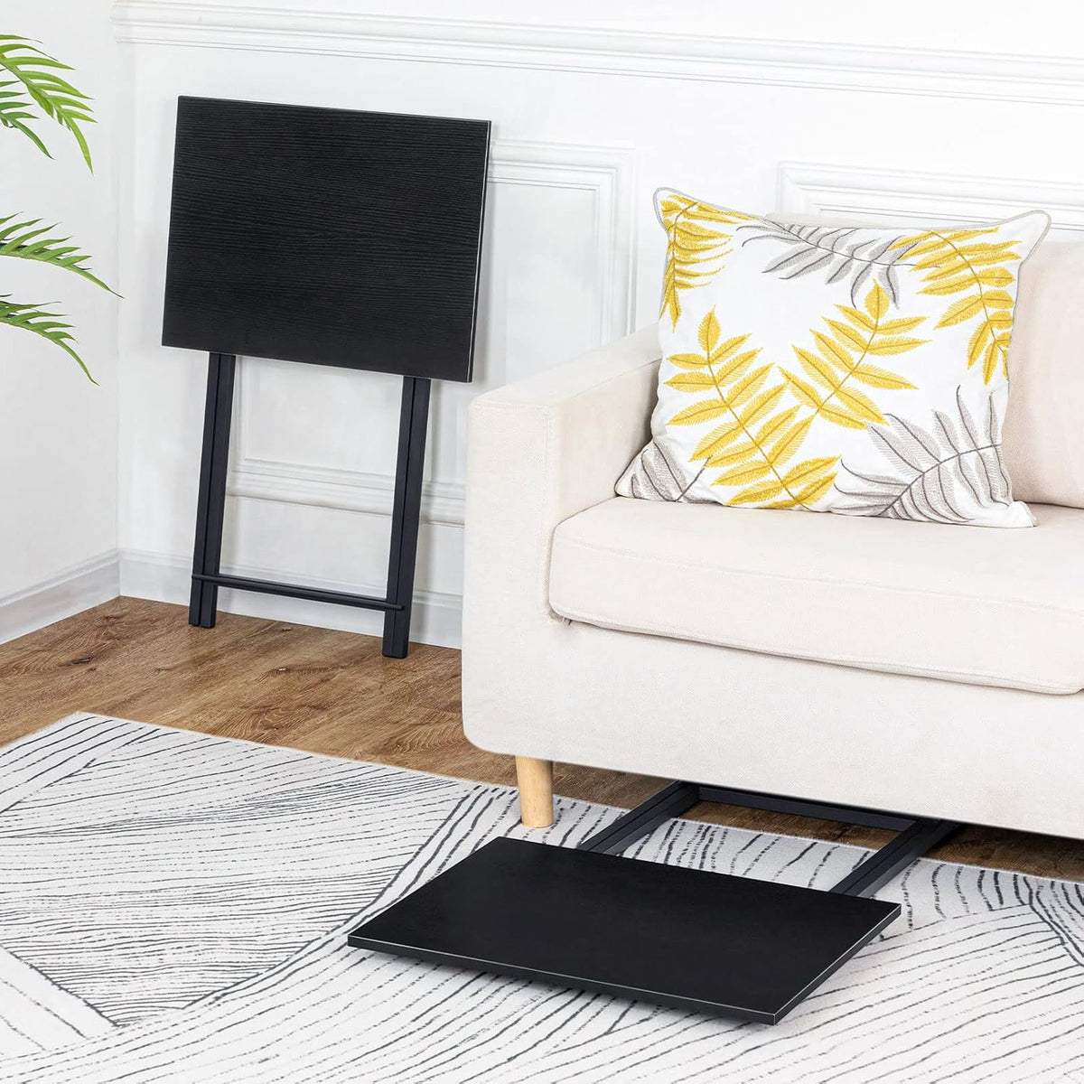 Folding TV Tray Tables Set of 2 Black Metal Frame Sofa Laptop Tables HOOBRO