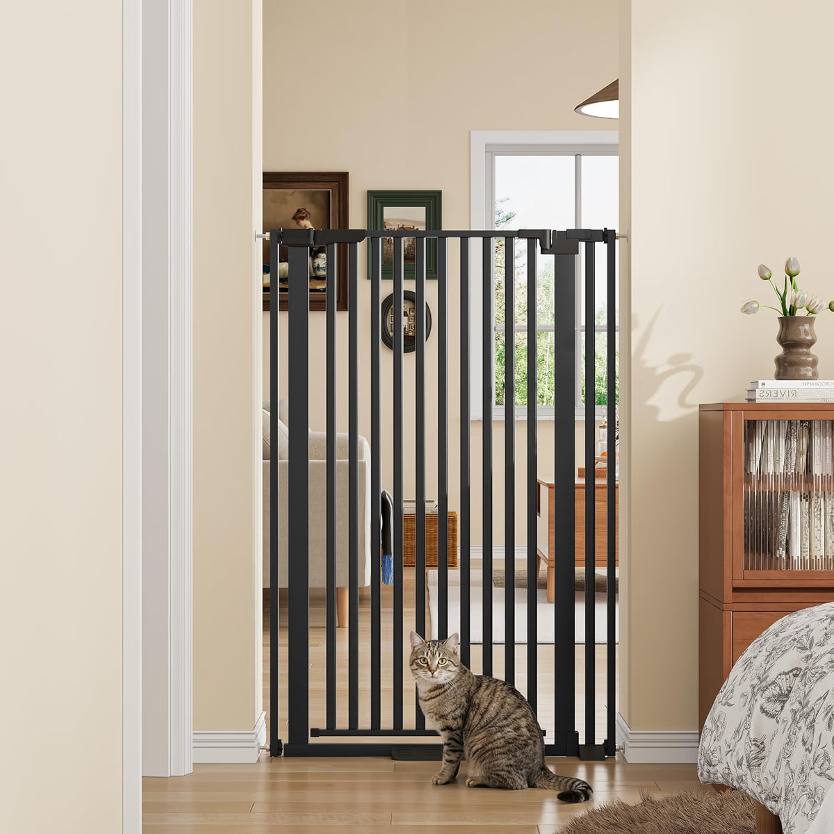 Extra Tall Pet Gate 130cm Auto Close Dog Safety Barrier 78-85cm Doors Stairs Gate