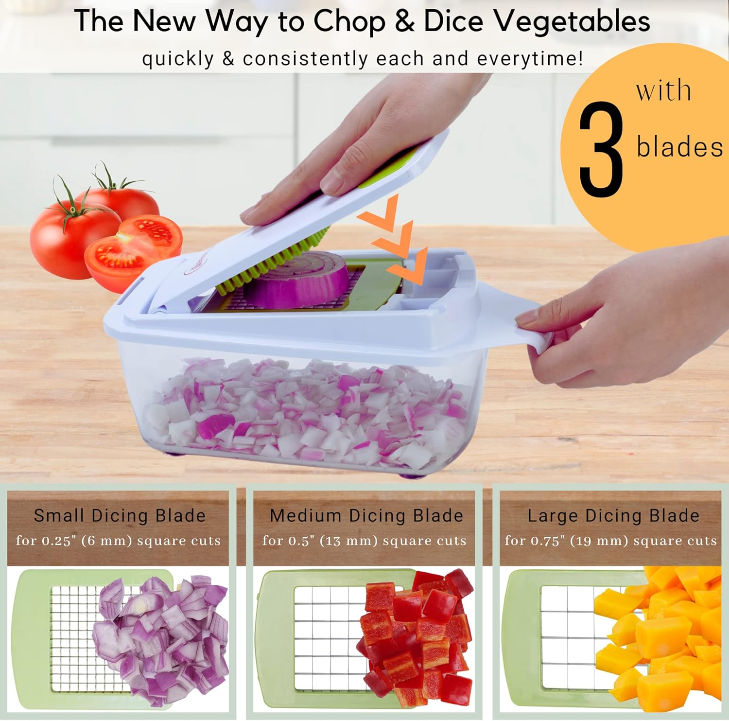 Brieftons Quick Push Food Chopper (BR-QP-02) Kitchen Vegetable Fruit Dicer