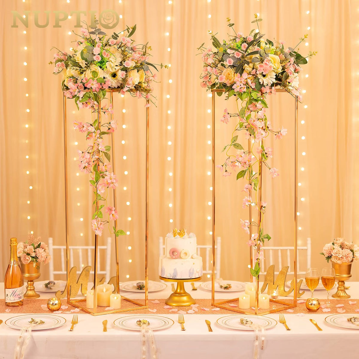Wedding Flower Stands Gold Tall Geometric Metal Columns Event Decor NUPTIO Set