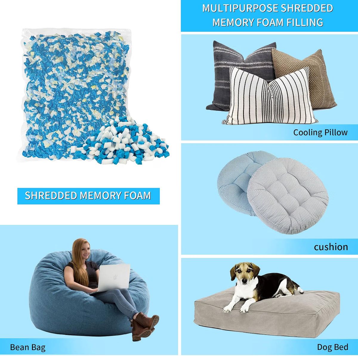 Memory Foam Filling 6.6KG Shredded Gel Bean Bag Chair Cushion Filler Refill Foam