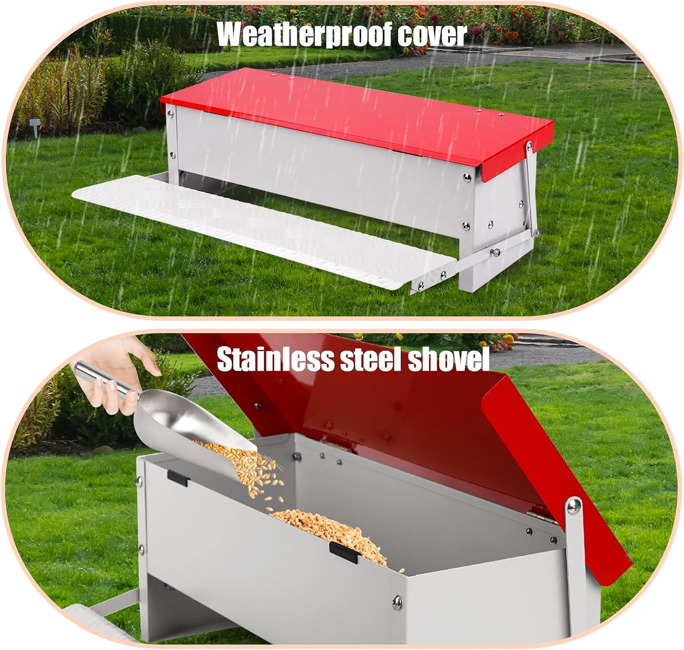 Automatic Chicken Feeder 7KG Rat Proof Treadle Galvanised Metal Poultry Outdoor