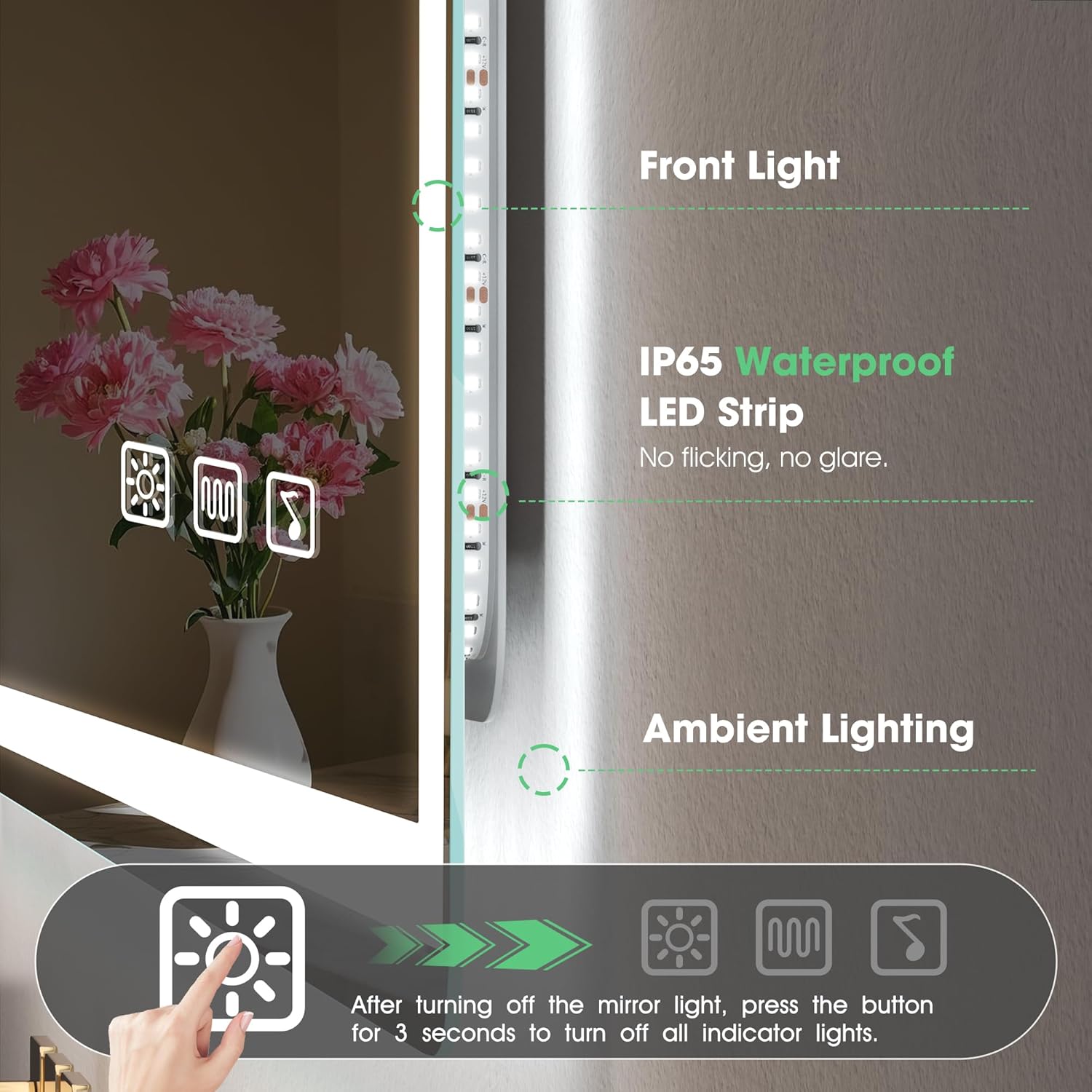 Bluetooth Bathroom LED Mirror 1000x700 Anti Fog Dimmable 3000K-6500K S'bagno