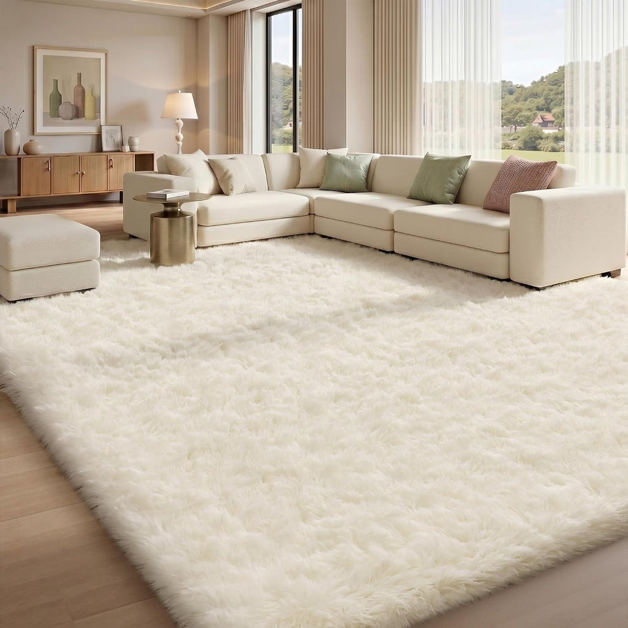 Large Shaggy Rug 240x340cm Cream Soft Living Room Bedroom Carpet Sour Lemon