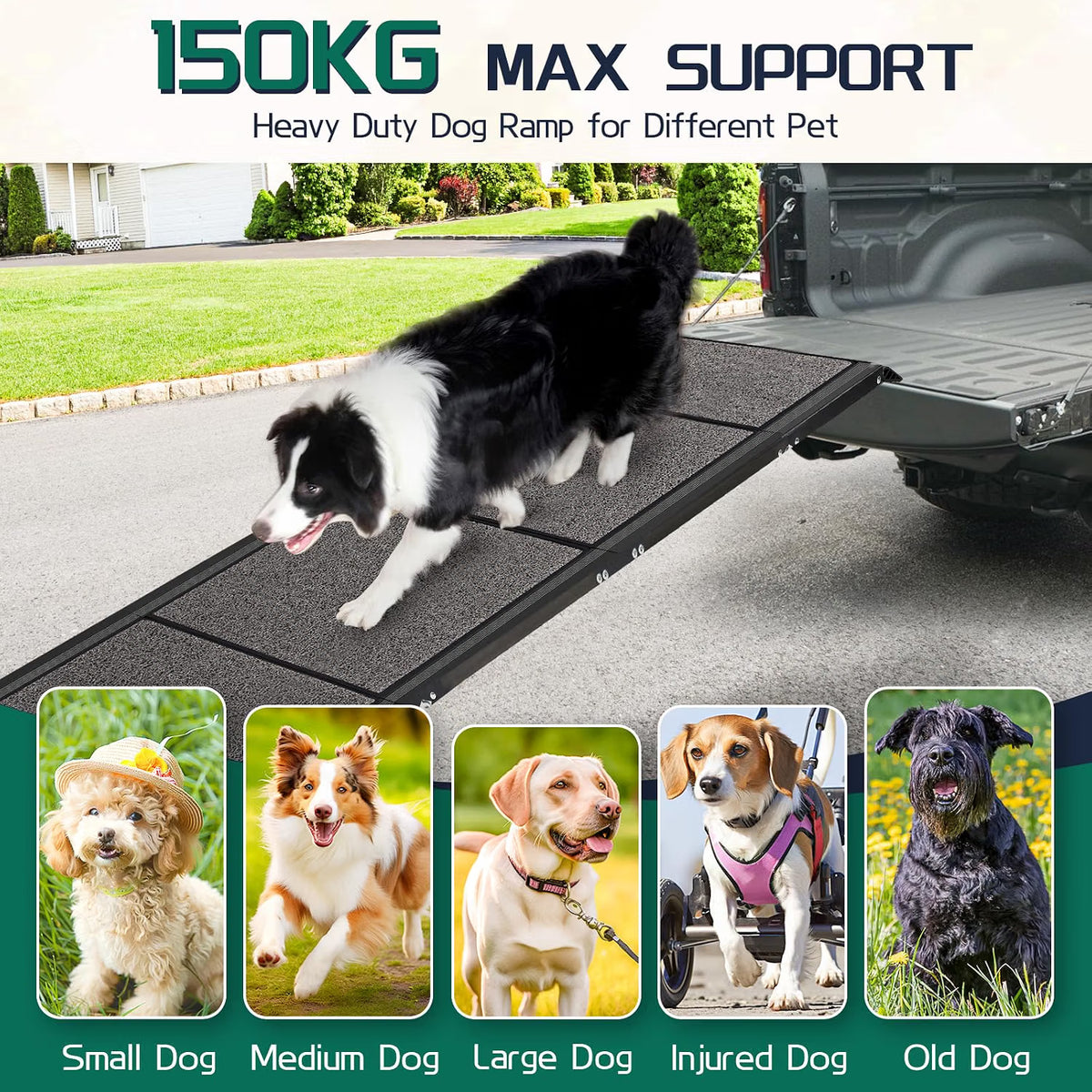 Dog Ramp 180x50cm Foldable Extra Wide Non Slip Car SUV Truck 150kg Large Dogs