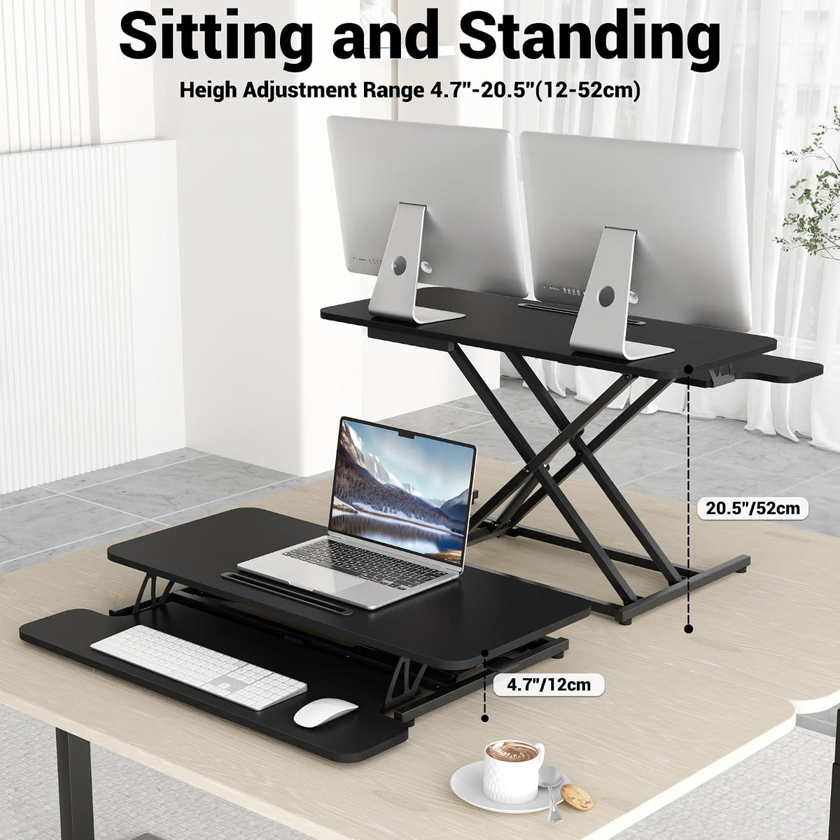 Standing Desk Converter 36 Inch 91cm Adjustable Sit Stand Workstation Black Desk