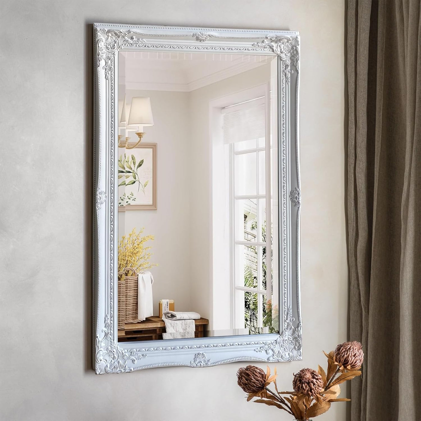 Antique Ornate Wall Mirror 60x90cm Decorative Rectangle White Frame