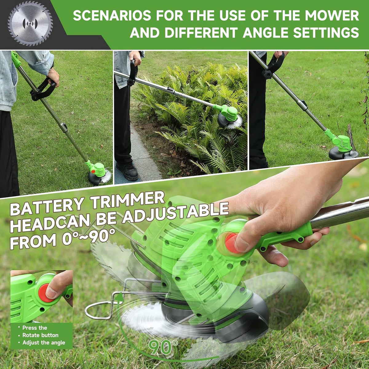 Cordless Strimmer 21V Grass Trimmer 2x2.0Ah Batteries Garden Edge Cutter Mower Kit