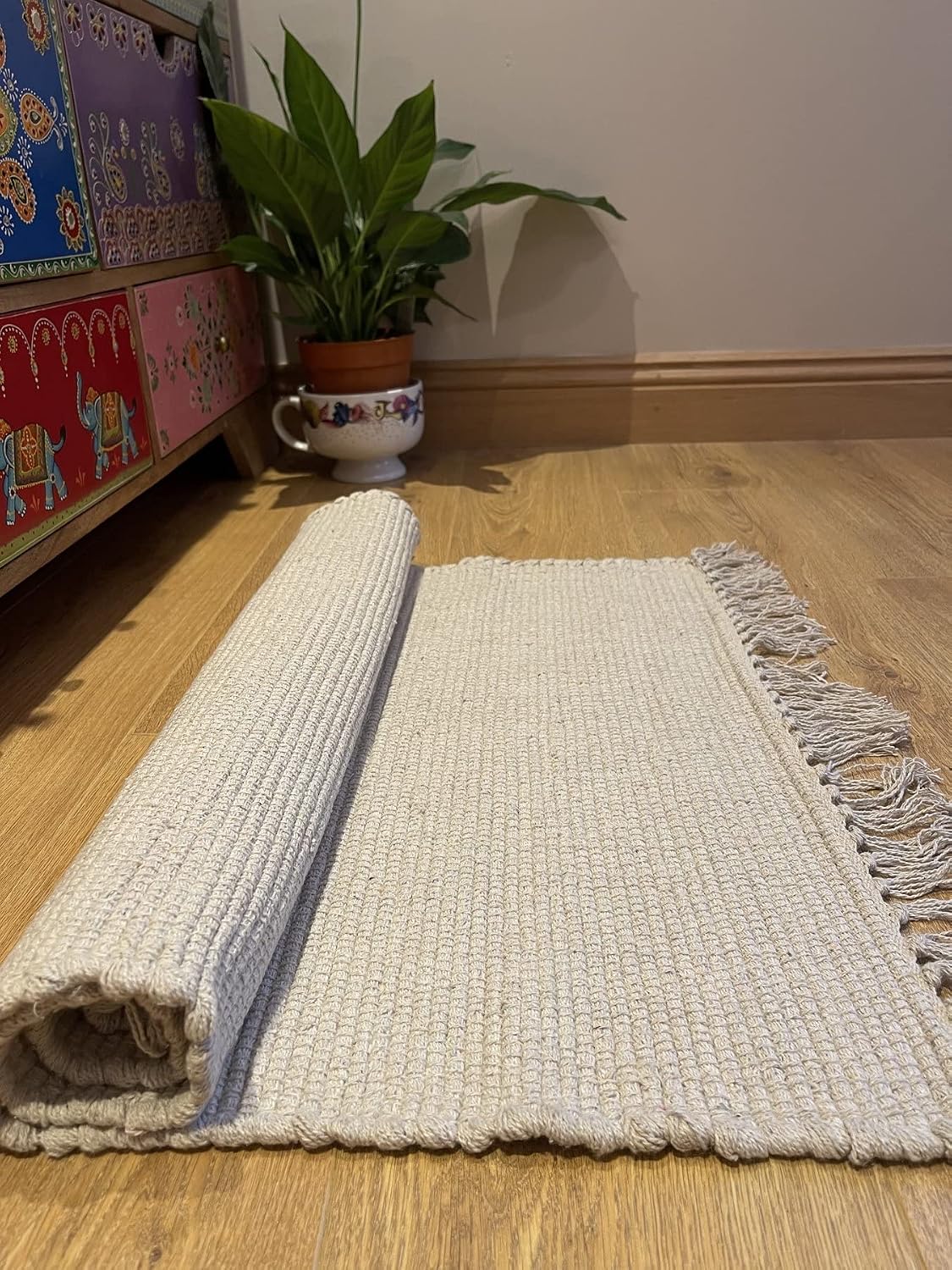 Cotton Rug 150x240cm Soft Muted Cream Hand Loomed GoodWeave Natural Hush Carpet