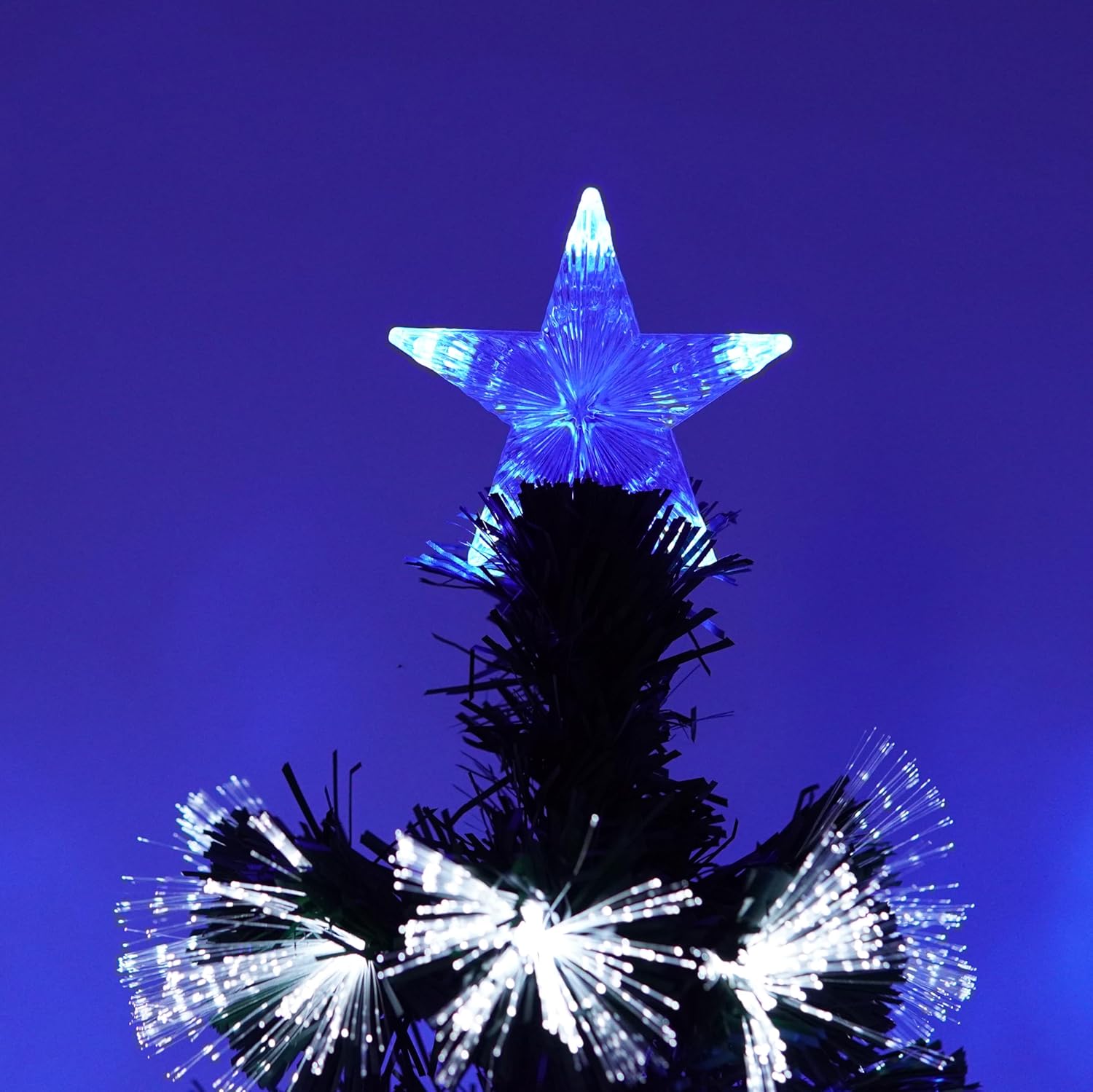 Asinse 6ft Fiber Optic Christmas Tree, 250 Blue & White LED Lights, Stars, Stand