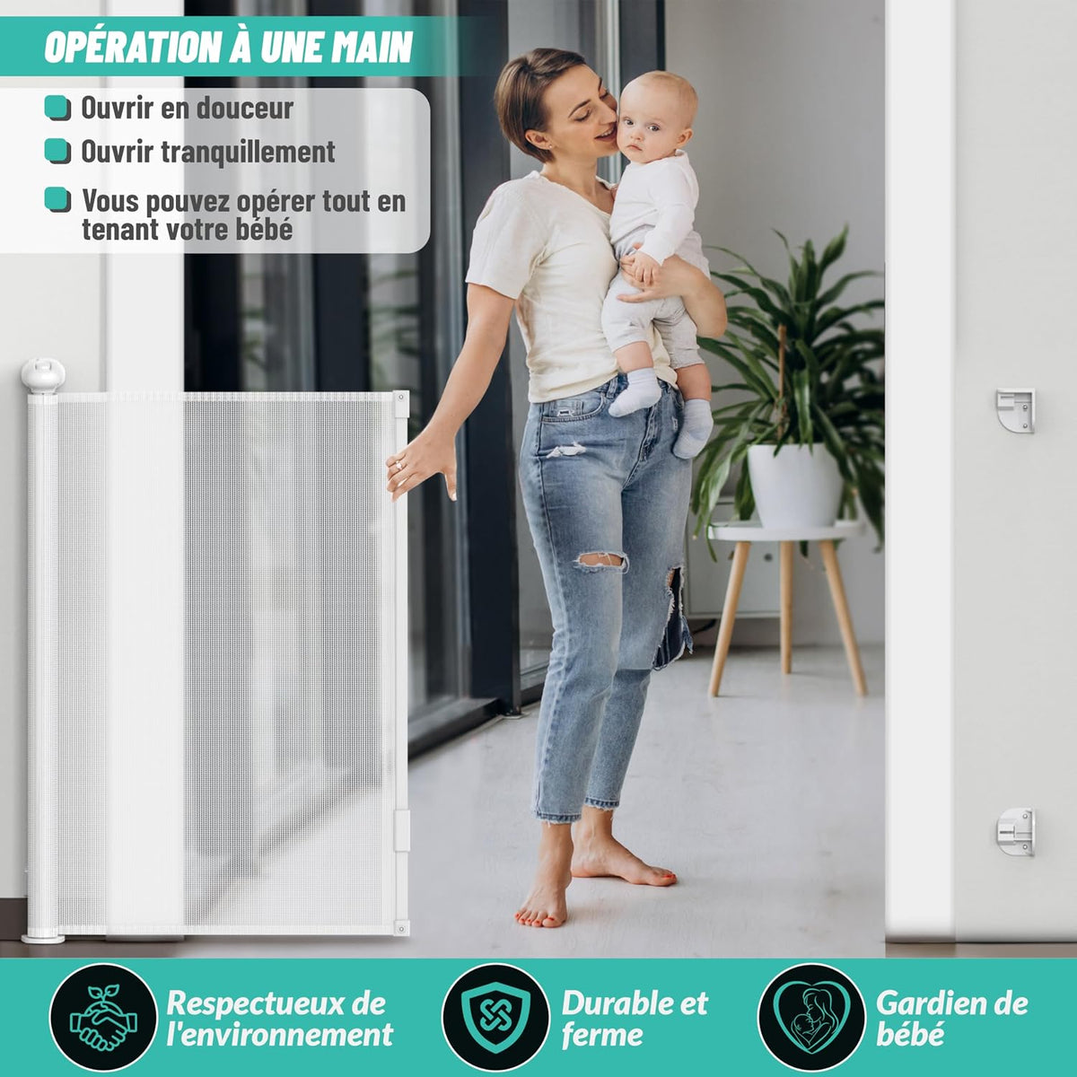 Retractable Baby Gate 0-140cm White Child Safety Barrier Dog Stair Pet Gate