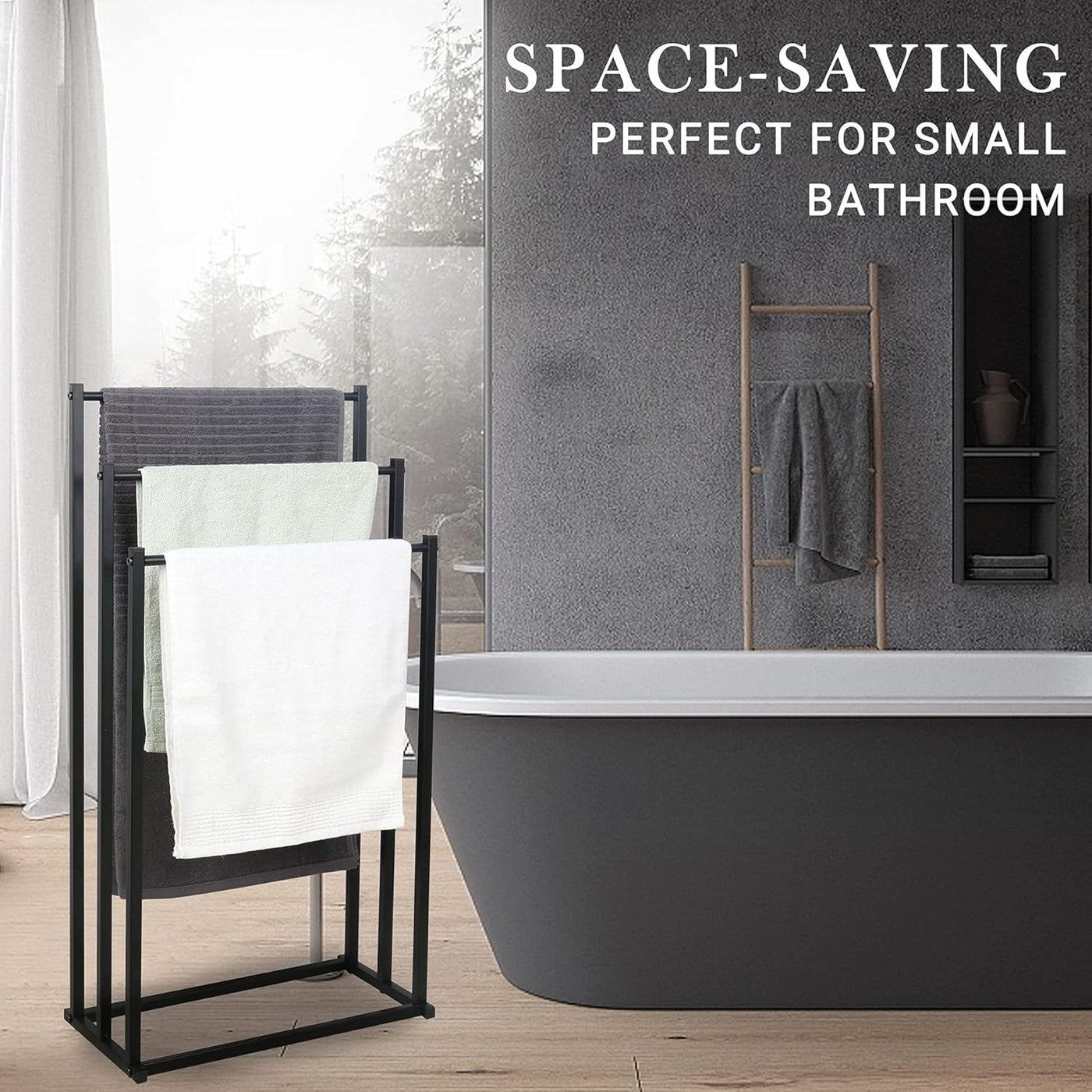 Freestanding Towel Rail 3 Tier Black Metal Towel Drying Rack Bathroom aleawol