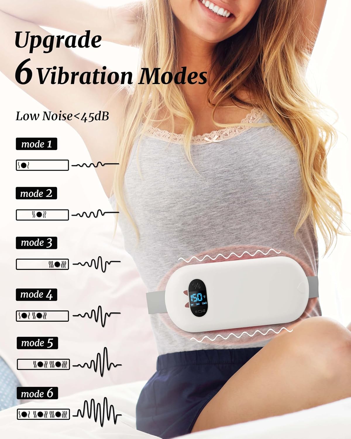 Heating Pad for Period Pain 6 Heat Massage Modes Rechargeable USB Belt (Used)