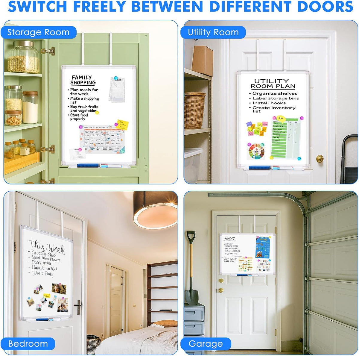 Magnetic Whiteboard 90x60cm Over Door No Drill Dry Erase Board White maxtek Home