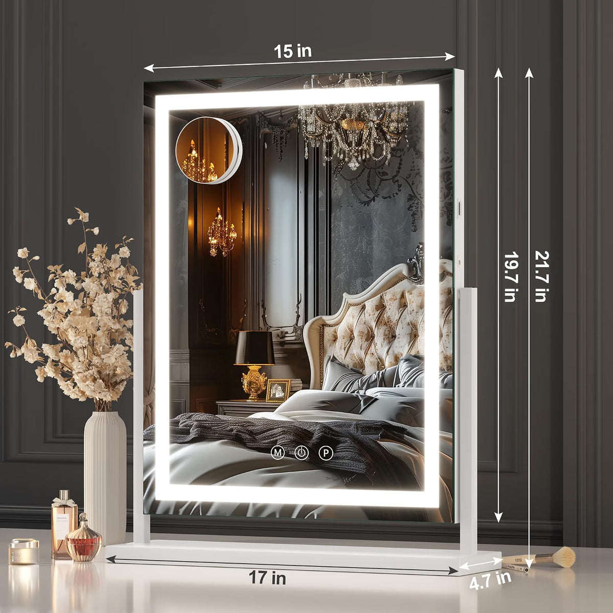 Vanity Mirror 44x56cm LED Lights 10X Magnification 3 Modes White Hasipu