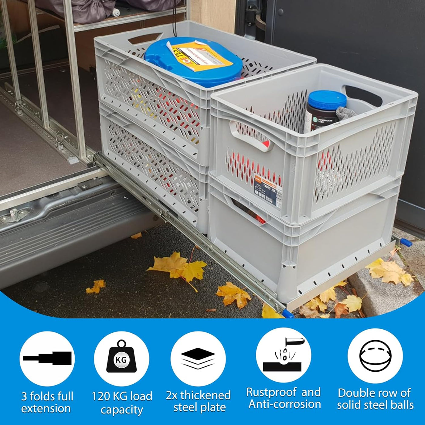 Heavy Duty Drawer Runners 850mm Full Extension Locking Slides 99kg Load 53mm Wide