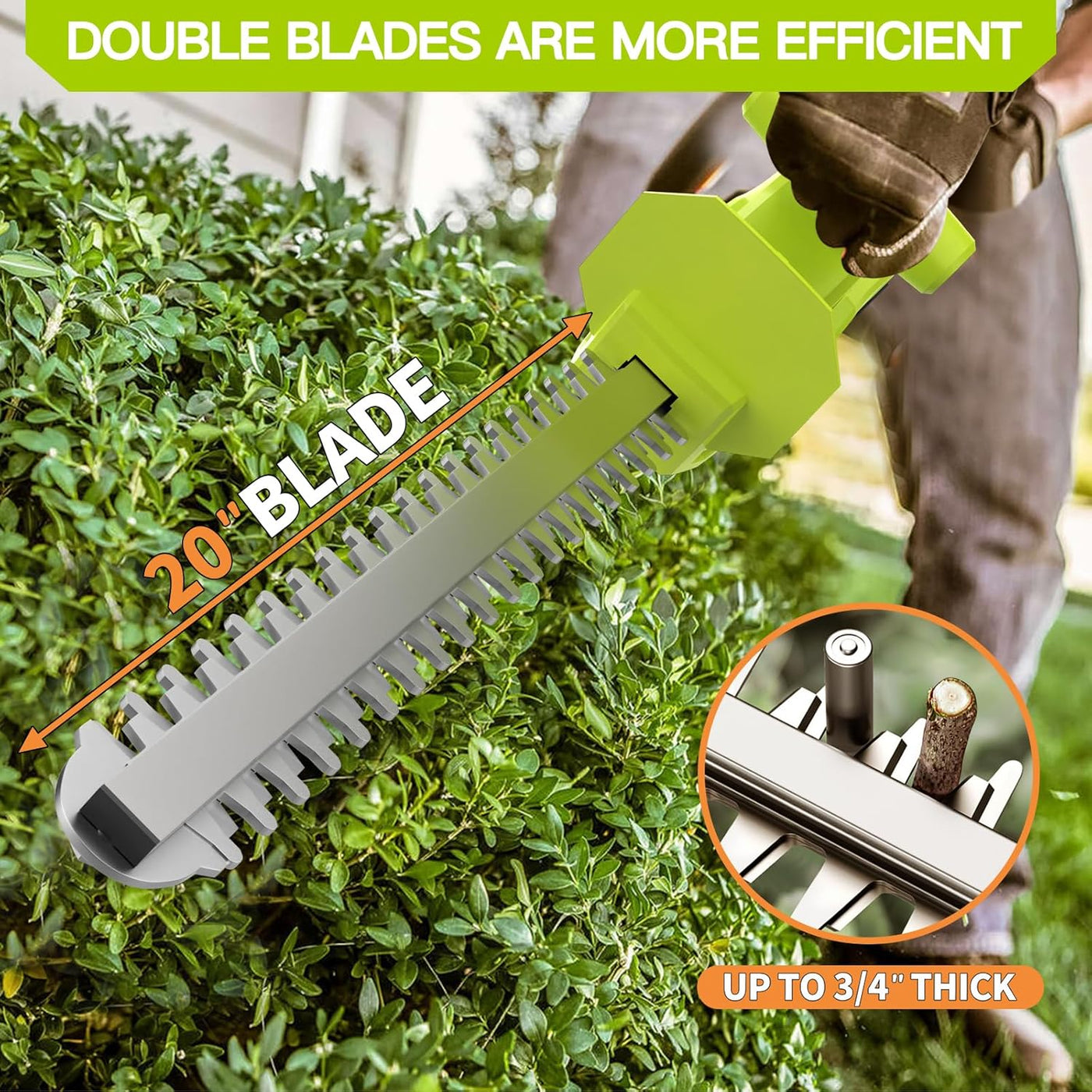 Cordless Hedge Trimmer 21V 50cm Dual Blade 2 Battery 750W VOERJIA