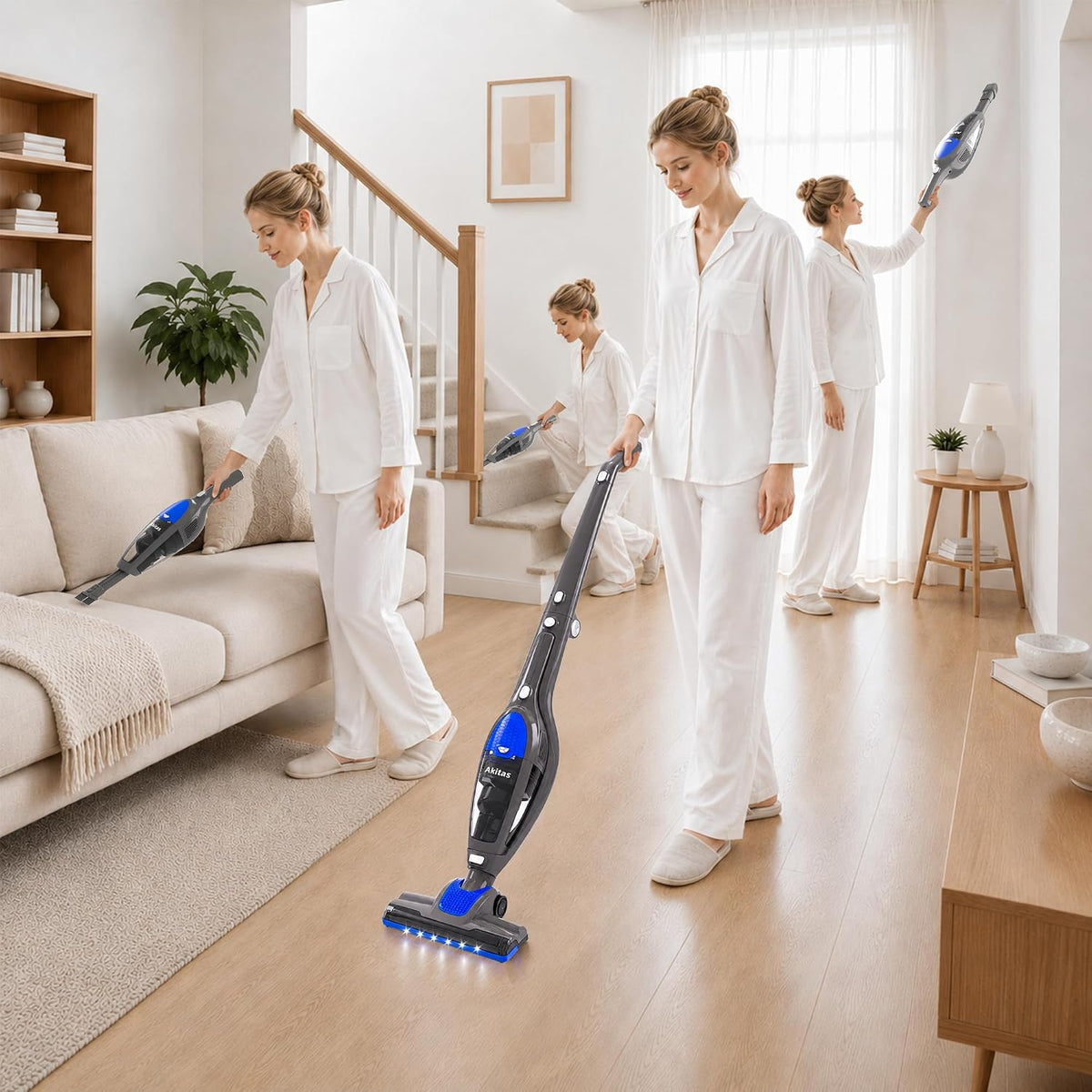 Cordless Vacuum Cleaner 2 in 1 Stick Handheld Auto Dock Pet Hair Akitas U10