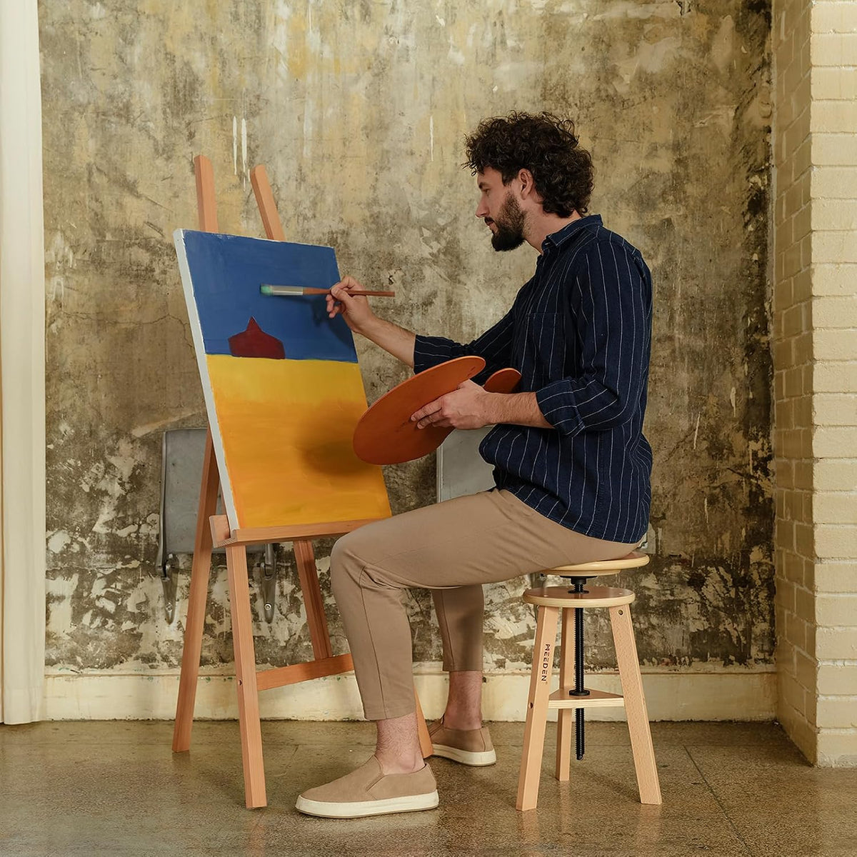 Artist Drafting Stool Adjustable Height Wooden Studio Drawing Seat MEEDEN