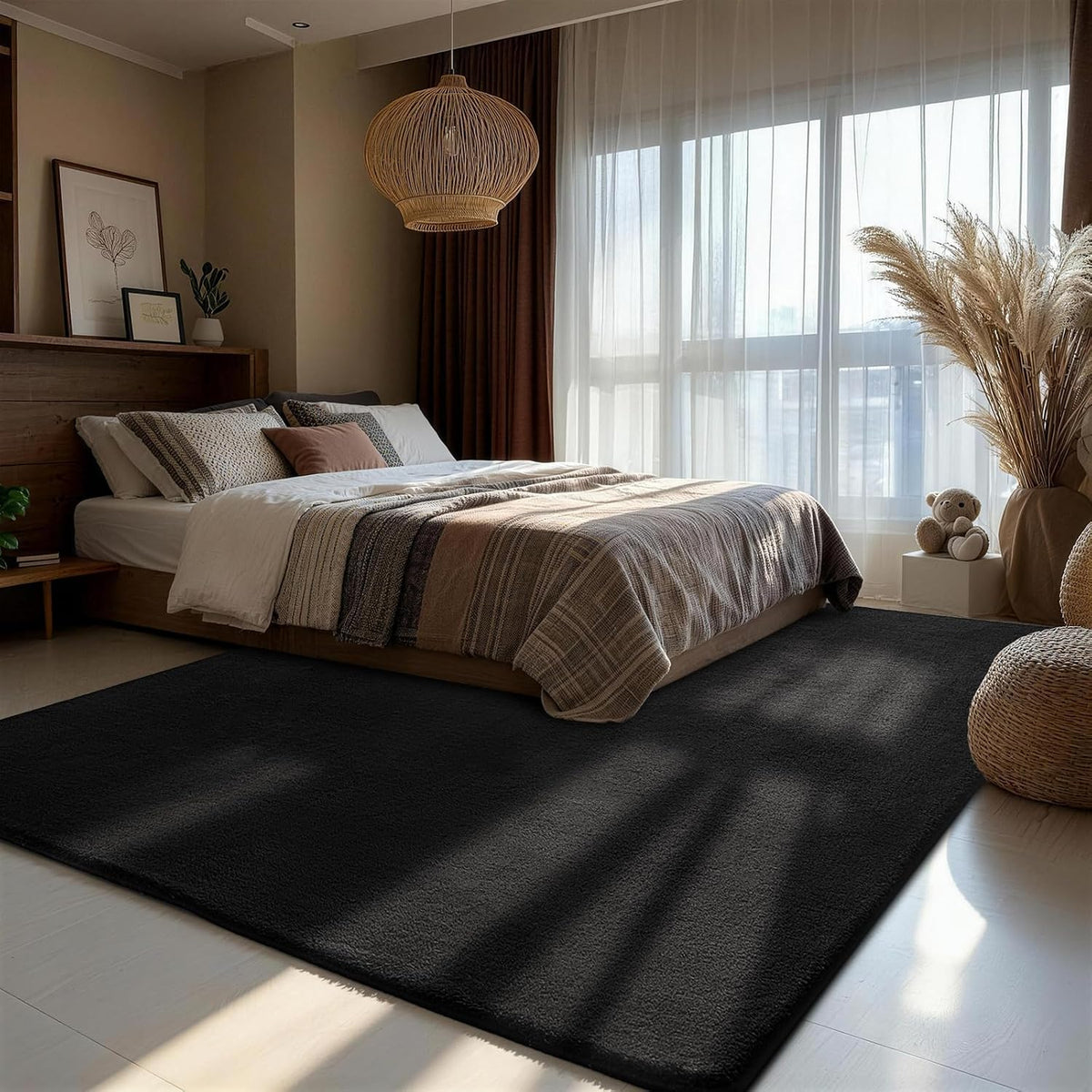 Shaggy Rug 200x300cm Black Soft Fluffy Large Living Room Bedroom Carpet XSIVOD