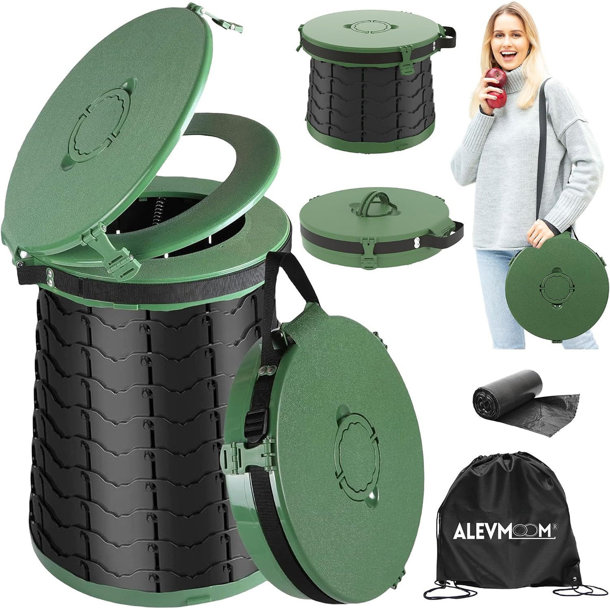 Portable Camping Toilet XXL 880lbs Foldable 19.7 Inch Adjustable ALEVMOOM Adults
