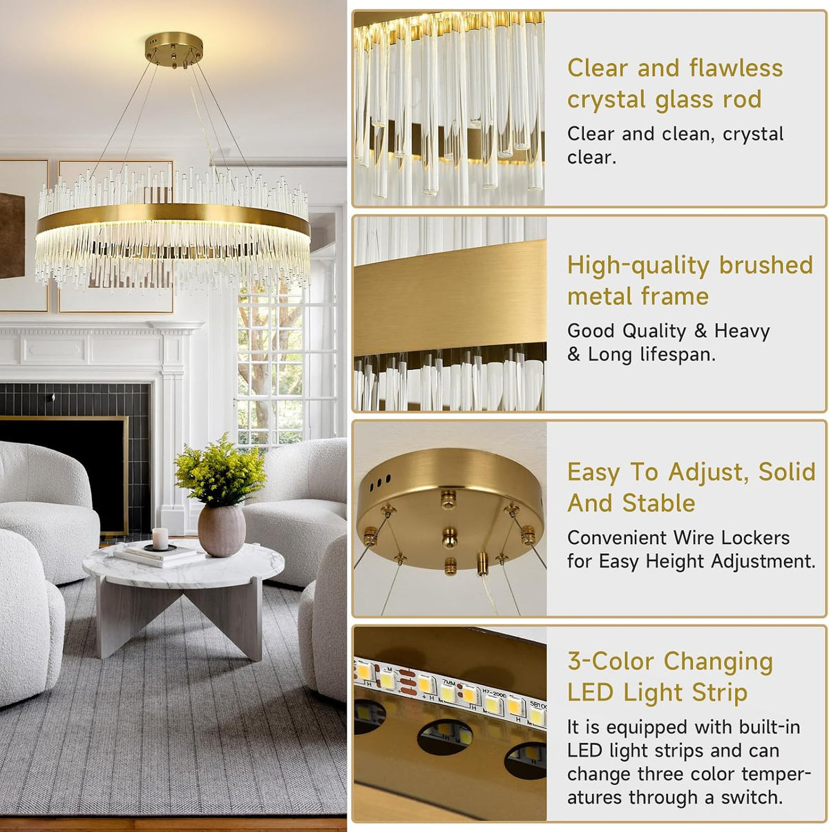 Crystal Chandelier 80cm Gold LED Round Pendant Ceiling Light Modern Hanging Lamp