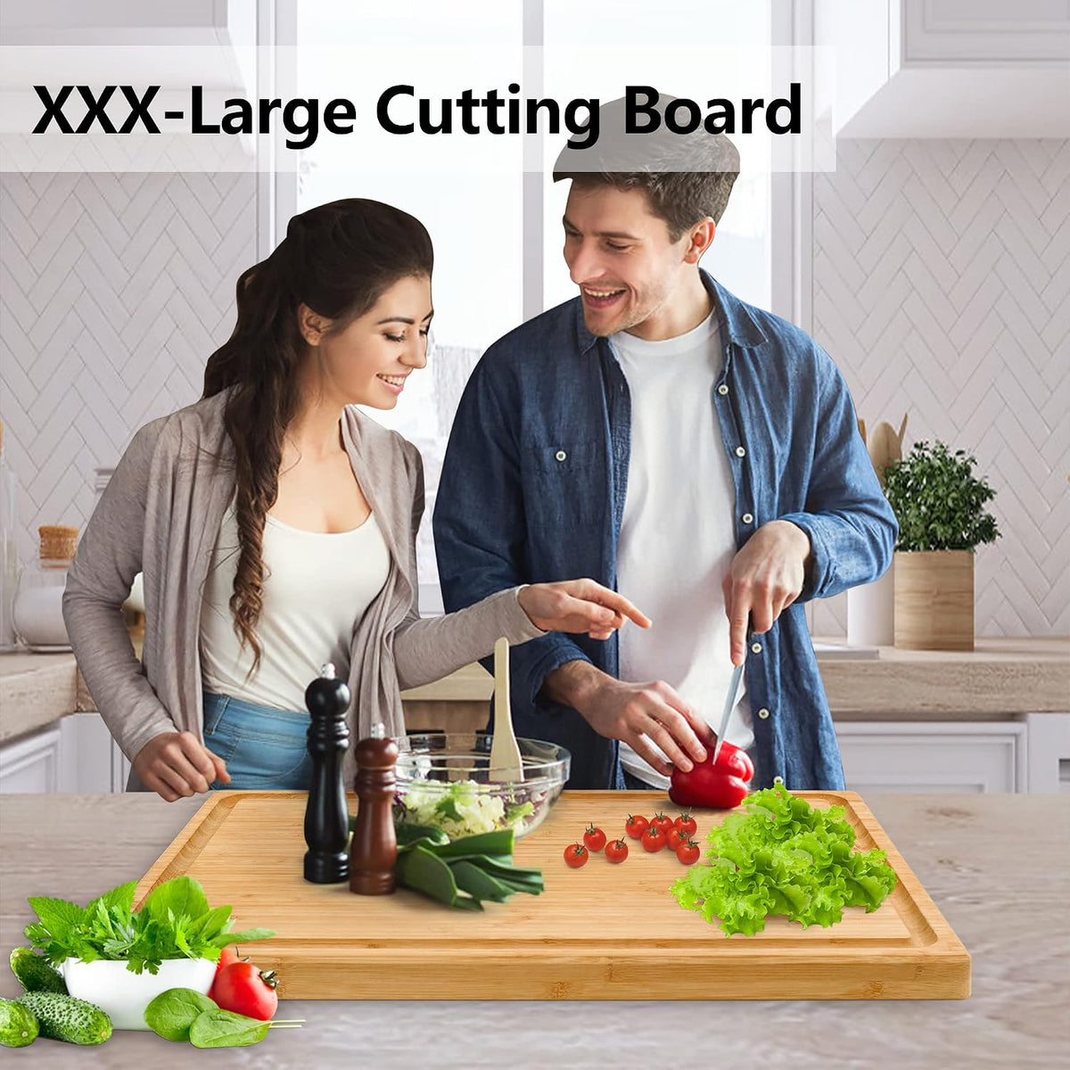 Bamboo Chopping Board 60x40x3.2cm Extra Large Thick Kitchen Cutting Utoplike