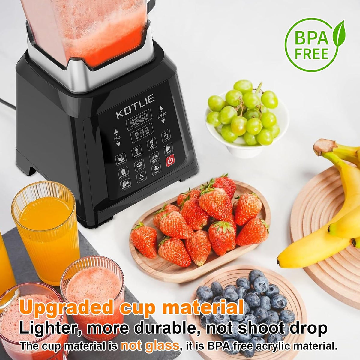 Blender Smoothie Maker 2000W 2L High Speed 8 Presets Ice Crusher Auto Clean Timer