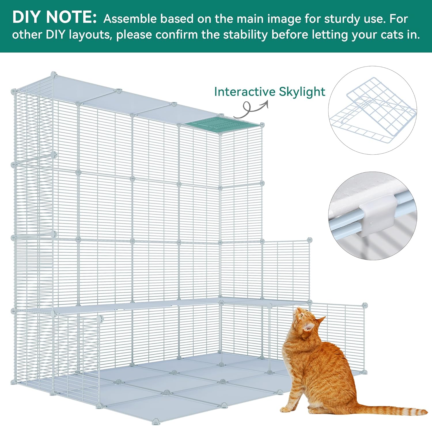 Cat Cage Indoor 3 Tier DIY Playpen Hammock Small Animals 72x72x107cm YITAHOME