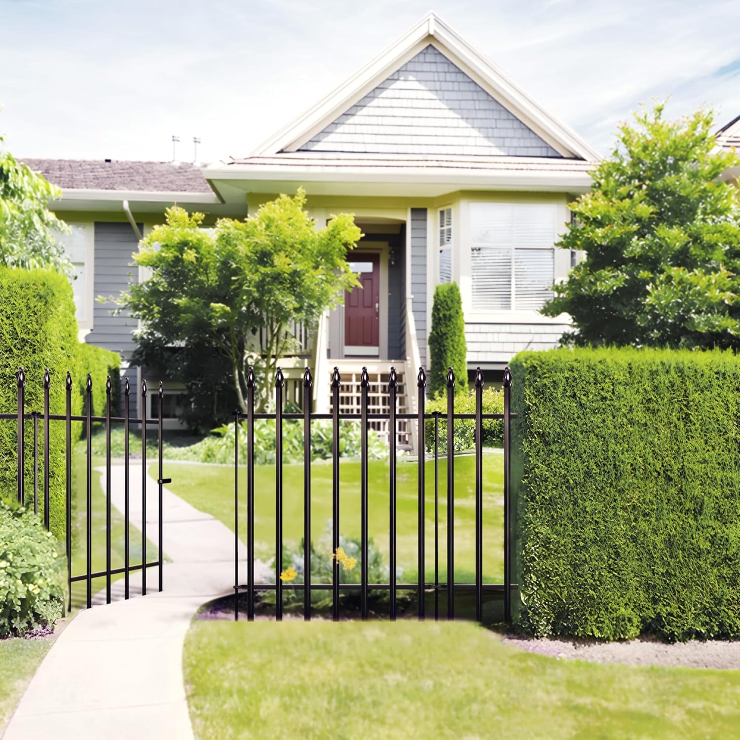 Metal Garden Decorative Fence 3.5m No Dig Animal Barrier Gate Black Thealyn
