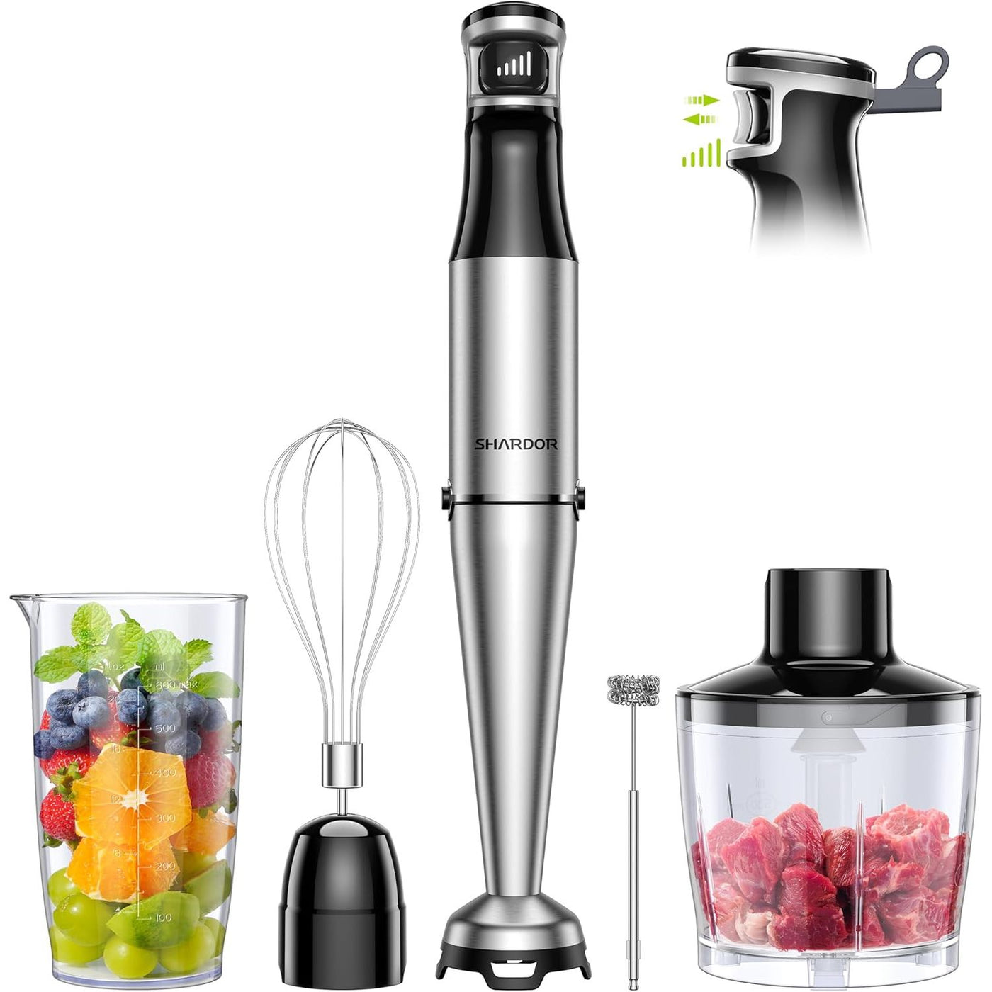 SHARDOR Hand Blender 1100W 5 in 1 Stick Blender 20 Speed Turbo Hand Whisk