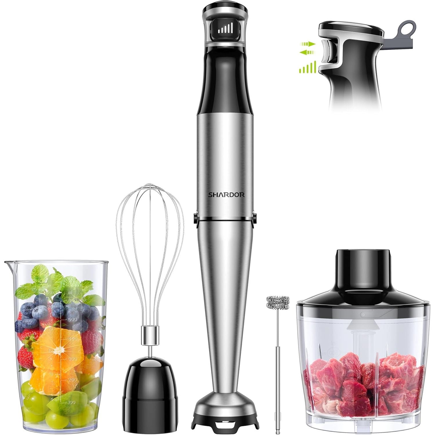 SHARDOR Hand Blender 1100W 5 in 1 Stick Blender 20 Speed Turbo Hand Whisk